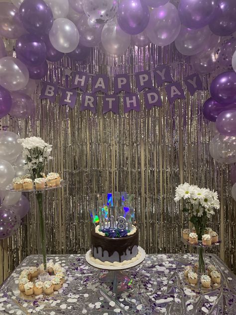 Pink Theme For Birthday, 18th Birthday Decorations Purple, Birthday Decorations Purple, Birthday Preparation, Purple Birthday Party Decorations, 17 Doğum Günü, Lila Party, Purple Party Decorations, 14th Birthday Party Ideas