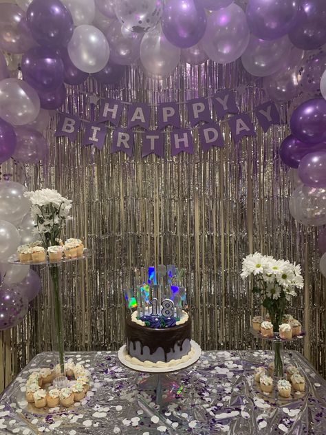 18th Birthday Decorations Purple, Birthday Decorations Purple, Purple Birthday Party Decorations, 17 Doğum Günü, Lila Party, Purple Party Decorations, 15th Birthday Party Ideas, Surprise Birthday Decorations, 18th Birthday Party Themes