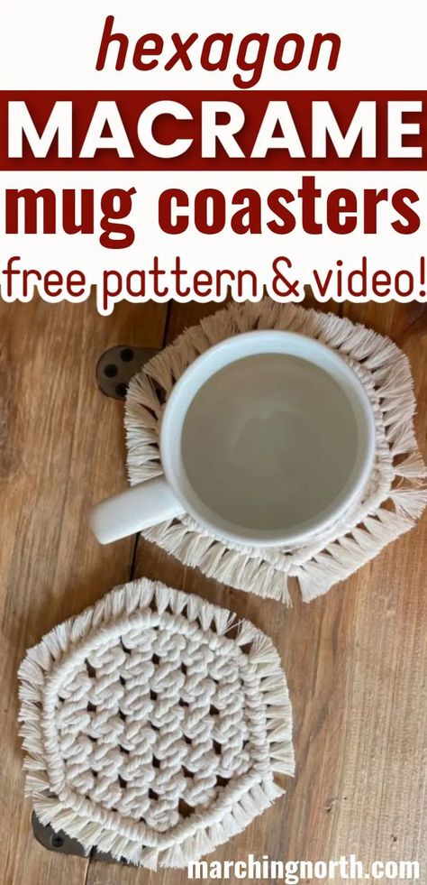 Macrame Mug Rug Diy, Learn Macrame Tutorials, Macrame Rug Pattern, Macrame Small Projects, Ideas Con Macrame, Macrame Coasters Diy, Hexagon Macrame, Coasters Free Pattern, Macrame Small