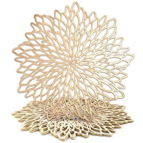 PRICES MAY VARY. Vinyl Table Chargers: Use these gold leaf placemats as a wedding table centerpiece or for decorating tables at birthday parties, festivals, restaurants, or catering events Great Decor Piece: Use these round placemats to add an elegant touch to any event while also providing your guests with a sanitary place to eat; simply place it on any table for a cohesive theme Perfect for Any Home: Each one of our gold charger plates measures 14.4 inches in diameter, perfectly sized to use a Dining Table Settings, Table Chargers, Gold Placemats, Fall Dining Table, Vinyl Placemats, Autumn Dining, Gold Chargers, Decorative Leaves, Dinner Table Setting