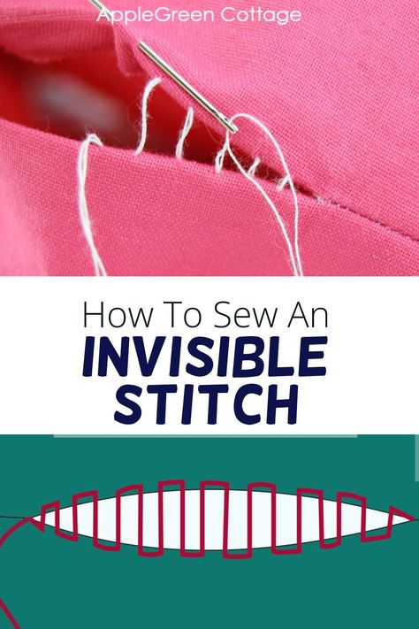 See how to do an invisible stitch by hand, using the so-called ladder stitch, slip stitch, or even blind stitch. Easy and quick - this is one of the most useful hand sewing stitches. You might also find invisible stitch under names such as ladder stitch technique, slip stitch sewing, or even blind stitch seam. No matter how you call it, it's an excellent way to hide your stitches even when sewing on the outside of an item, like a pillow, a piece of clothing, or plushie toys. Sewing Stitches By Hand, Hand Stitching Techniques, Mending Clothes, Stitch Sewing, Invisible Stitch, Sewing Projects Free, Sewing Alterations, Sewing 101, Sewing Tutorials Clothes