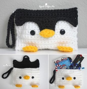 Crochet Penguin Pouch | Add an adorable spin to your pencil case or clutch bag with this free pattern Crochet Trinkets, Crocheted Penguin, Christmas Handbag, Crochet Pencil Case, Crochet Penguin, Crochet Shell Stitch, Mode Crochet, Pola Amigurumi, Crochet Bag Pattern Free