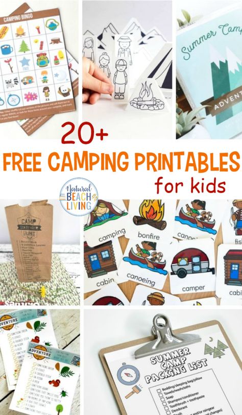 20+ Free Camping Printables for Kids - Natural Beach Living Camping Printables Free, Camping Theme Kindergarten, Preschool Camping Theme, Free Camping Printables, Preschool Camping Activities, Preschool Camping, Camping Bingo, Camping Printables, Camping Preschool