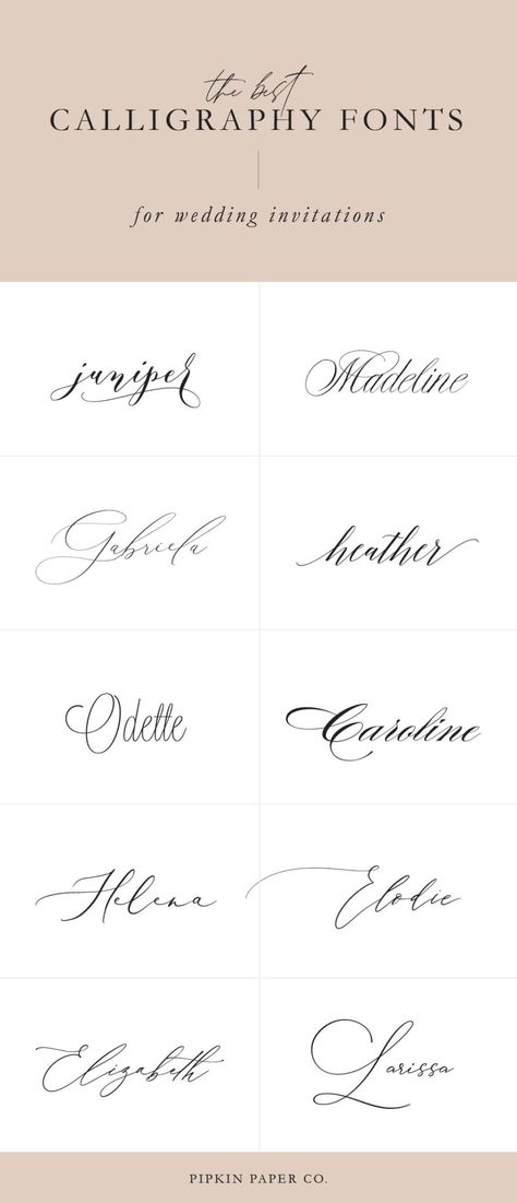Our most popular calligraphy fonts for wedding invitations. We've tried *a lot* of fonts over the years and these are the best fonts for wedding invitations | Pipkin Paper Co. Best Font For Wedding Invitations, Font Invitation Wedding, Best Free Wedding Fonts, Best Fonts For Wedding Invitations, Fonts Wedding Invitation, Wedding Invitations 2022, Maroon Wedding Invitations, Best Wedding Fonts, Fonts For Wedding Invitations