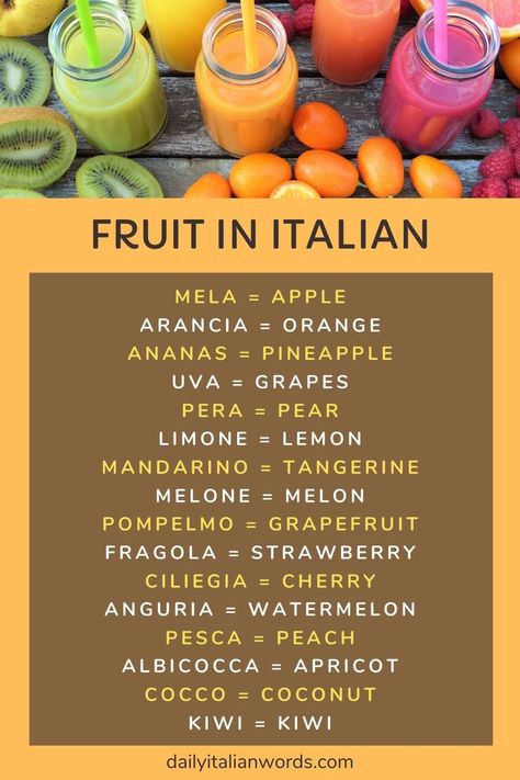 Italian Learning, Word A Day, Collective Noun, Travel Language, Speak Italian, Learn To Speak Italian, Italian Grammar, Fruit Names, Italian Vocabulary