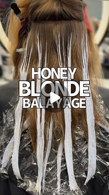 Adina Pignatare | BALAYAGE | HAIR VIDEOS | EDUCATOR on Instagram: "That honey blonde 🍯 Step by Step Balayage. Do you actually paint your balayage applications?   Of course I started with #metaldetox - this will neutralize any metals in the hair to create a safe canvas to paint on top of! It’s so easy to use, just mist it on in sections. No down time.  I painted with @lorealpro #blondstudio 8 with 40 volume. I like my ratio 1 scoop to 2oz of developer. I glossed with #dialight 10.01 with 9 Volume.   🍯 Things to remember when balayaging: - never let go of tension  - keep your brush on its side  - saturation is important to get the right amount of lift. You shouldn’t be able to see thru the lightener  - open air is less aggressive - your section shouldn’t be wider than your✌🏻sign   #loreal Balayage, Balayage On Fine Hair, Cowgirl Hair Color Ideas, Balayage Hair Reverse, Painted Highlights Blonde, Red Hair To Blonde Balayage, From Brunette To Blonde Balayage, Different Blonde Shades Balayage, Strawberry Blonde With Highlights Light