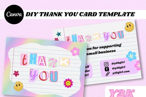 Editable Y2K THANK YOU Card, Y2K Canva Template, DIY thank you card, y2k Aesthetic, 2000s, Retro, Groovy Aesthetic 2000s, Keyword Elements Canva, Y2k Design, Name Card Design, Thank You Card Design, Canvas Learning, Images Background, Mobile Website, Pinterest Templates