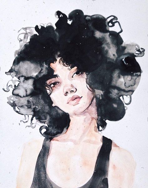 Ink and watercolor woman fashion illustration. Curly brunette. Young and pretty lady, portrait painting. Watercolor Fashion Illustration Tutorial, Watercolor Fashion Sketch, Girl Illustration Art, Face Portraits, Fashion Illustration Face, Watercolor Face, Watercolor Woman, 얼굴 드로잉, Fashion Illustration Watercolor