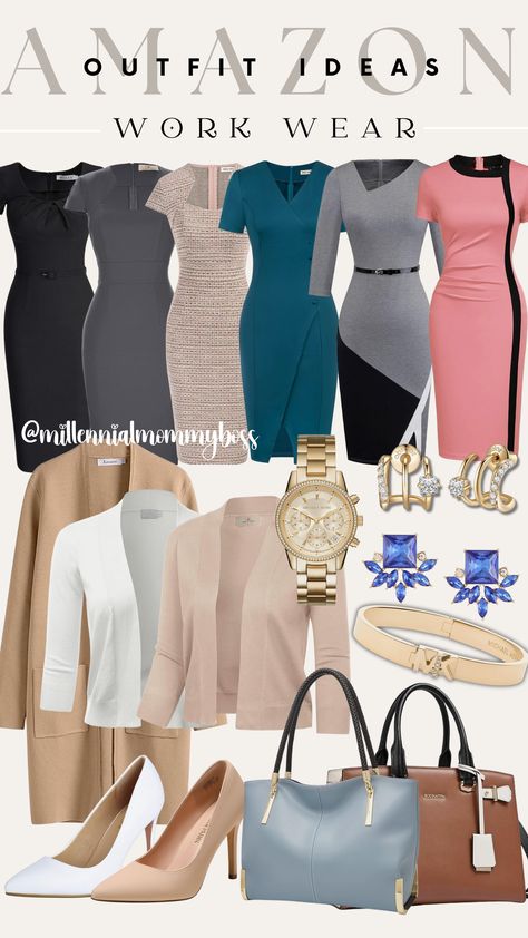 Dress to impress ✨This Work Wear Collection is now available on Amazon. Get yours today! Follow @millennialmommyboss for more work outfit ideas ❤️ #AmazonFinds #WorkWear #WorkOutfitIdeas Winter Office Dresses Work Outfits, Work Dress Outfits Women, Dress For Conference, Amazon Office Outfits Women, Work Outfits Women Office Professional Dresses, Office Dress Style Work Wear, Crepe Short Gown Styles, Corporate Dresses Classy Work Outfits, Corporate Dresses Classy
