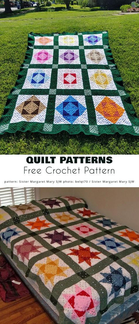 Quilt inspired projects and free patterns Amigurumi Patterns, Crochet Quilt Blanket, Crochet Patchwork Blanket, Grandparents Activities, Amish Quilt Patterns, Making Blankets, Crochet Quilt Pattern, Amish Lifestyle, Granny Square Quilt