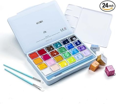 Amazon.com: HIMI Gouache Paints set with 3 Paint Brushes, 24 Colors, 30g, Jelly Cup Design, Non Toxic Paint for Canvas and Paper, Art Supplies for Professionals (Ice Blue Case) : Arts, Crafts & Sewing Paint For Canvas, Himi Gouache, Gouache Paint Set, Jelly Cups, Gouache Color, Gouache Paints, Gouache Paint, Paint Storage, Eco Friendly Paint