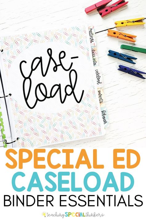 As a special education teacher, we have to stay on top of SO MUCH PAPERWORK and basically be scheduling ninjas. Although it can be quite the headache, it doesn’t have to be if you set aside some time before school starts to set-up a teacher caseload binder for yourself. #teacherorganization #teacherplanner Middle School Resource Room Special Education, High School Intervention Specialist, Special Education Iep Organization, Inclusion Teacher Organization, Resource Teacher Organization, Special Education Binder, Para Binder Special Education, Special Education Classroom Setup High School, Special Education Planner