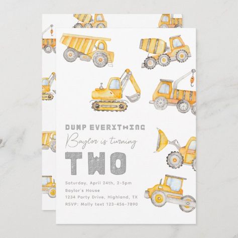 Construction 2nd Birthday Invitation Construction 3rd Birthday, Construction 1st Birthday, Construction Party Invitations, 3rd Birthday Invitation, Second Birthday Boys, Construction Invitations, Construction Birthday Invitations, Construction Theme Birthday Party, 2nd Birthday Party For Boys