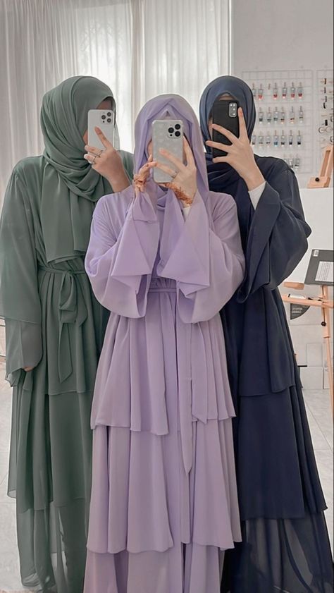 Cute Matching Dresses For Friends, Couture, Sisters Matching Dresses, Matching Hijab Outfit, Abaya Modest Fashion, Modest Abaya Aesthetic, Matching Abayas Friends, Four Sisters Aesthetic, Muslim Girls Outfit