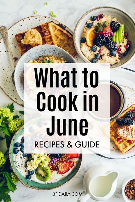 What to make in June? Check out recipes for avocados, strawberries, blueberries, cucumbers, eggplant, greens, rhubarb and more! What to Cook in June, Recipes and Produce Guide | 31Daily.com #june #inseason #picnic #gardening #31Daily Summer Produce Recipes, Healthy Rhubarb Recipes, June Recipes, Avocado Hummus Recipe, Veg Diet, 31 Daily, Produce Recipes, Farmers Market Recipes, Strawberries Blueberries