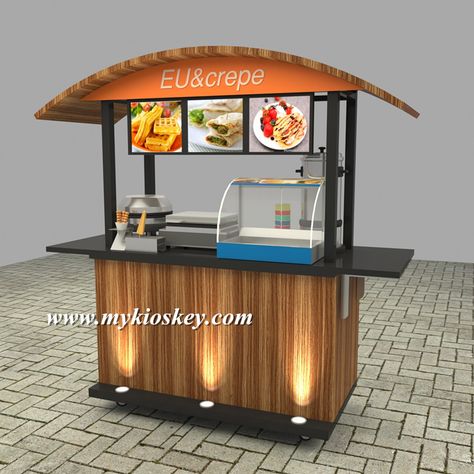 Outdoor Kiosk | Food Kiosk Design Ideas & Concession Stand For Sale Wood Kiosk Design, Waffle Stand Ideas, Waffle Stall Ideas, Food Cart Business Ideas, Wooden Food Cart Design, Street Food Cart Design Ideas, Food Carts Ideas, Portable Food Cart, Cart Business Ideas