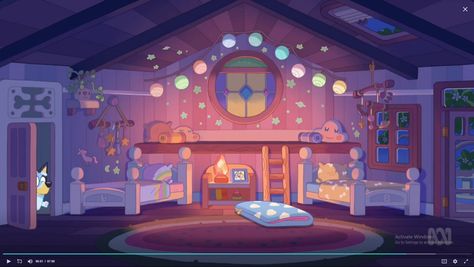 why is the bedroom so cool im literally gonna decorate my god damn room like this istg Bluey Cartoon Room Decor, Bluey Cartoon Wallpaper Desktop, Bluey Scene, Bluey Scenes, Bluey Stuff, Bluey And Bingo, House Cartoon, Bedroom Drawing, Cartoon House