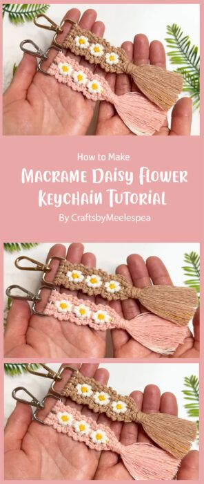 DIY Macrame Daisy Keychain Free Tutorial Ideas (Part 2) - Carolinamontoni.com Macrame Daisy Keychain, Daisy Macrame, Macrame Daisy, Crochet Key Cover, Daisy Keychain, Keychain Tutorial, Nature Inspired Accessories, Macrame Accessories, Flower Keychain