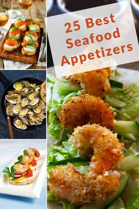 Seafood Tapas Ideas, Sea Food Buffet Ideas, Mini Seafood Appetizers, Seafood Christmas Appetizers, Seafood Appetizers For Party, Hot Seafood Appetizers, Seafood Finger Foods For Party, Sea Food Appetizers, Seafood Tapas Recipes