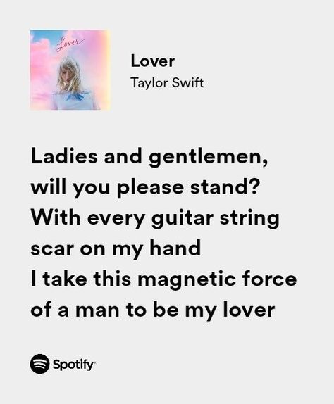 taylor swift lover spotify lyrics Lover Spotify Lyrics, Lover Spotify, Taylor Swift Lover Songs, Taylor Swift Bio, Taylor Swoft, Taylor Swift Song Lyrics, Taylor Swift Lover, Taylor Songs, Song Words