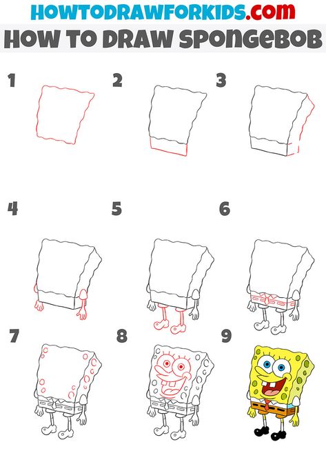 how to draw spongebob step by step Spongebob Painting Tutorial, How To Draw Spongebob Characters Step By Step, How To Draw A Spongebob, Spongebob Drawings Step By Step, Step By Step Spongebob Drawing, Spongebob How To Draw, Draw Spongebob Easy, Simple Spongebob Drawing, Step By Step Drawing Cartoon Characters