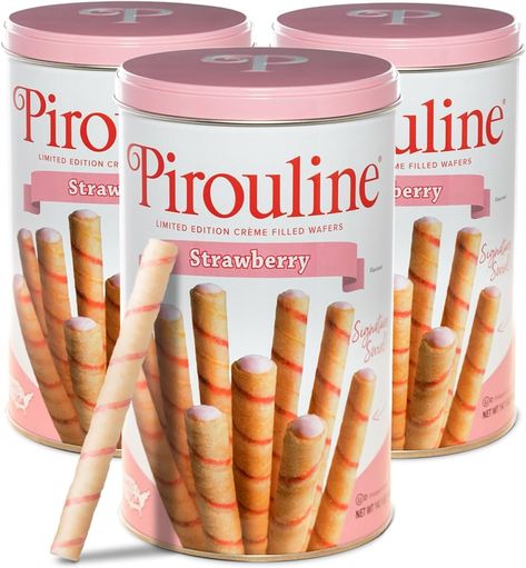 Amazon.com: Pirouline Rolled Wafers – Strawberry – Rolled Wafer Sticks, Crème Filled Wafers, Rolled Cookies for Coffee, Tea, Ice Cream, Snacks, Parties, Gifts, and More – 14.1oz Tin 3 Pack : Grocery & Gourmet Food Cookies For Coffee, Wafer Sticks, Rolled Cookies, Ice Cream Snacks, Tea Ice Cream, Pepperidge Farm, Roll Cookies, Wafer Cookies, Malted Barley