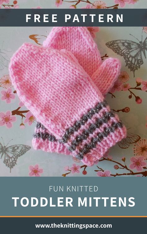 These Fun Knitted Toddler Mittens are perfect for keeping little hands and fingers warm. These comfy mittens will be the perfect gloves for your kids. The pattern is suited for confident beginner knitters. | Discover over 5,500 free knitting patterns at theknittingspace.com Toddler Mittens Knitting Pattern Free, Childrens Mittens Knit Free Pattern, Knitted Gloves Free Pattern, Kids Mittens Knit, Baby Mittens Knitting Pattern, Baby Mittens Knitting, Baby Mittens Pattern, Knitting Gloves, Knitting Easy