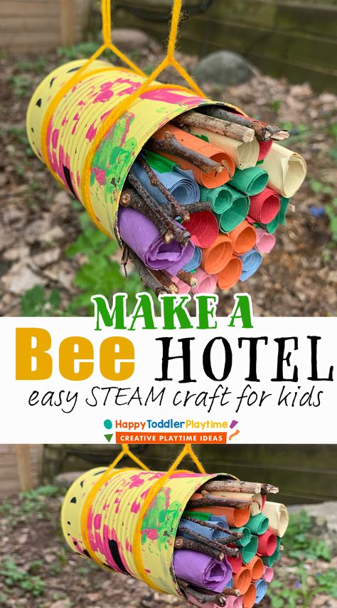 Make A Bee Hotel with Kids - Happy Toddler Playtime Sustainability Activities, Origami Paper Flowers, Bug Activities, Bee Activities, Insect Activities, Forest School Activities, House Craft, Insect Crafts, Bee Hotel