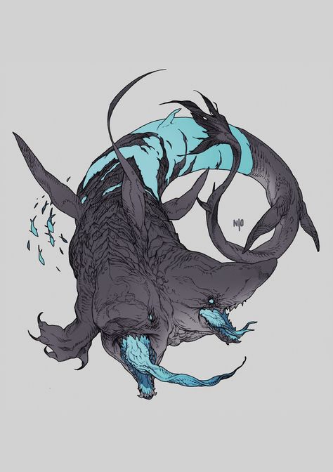 ArtStation - Two-headed shark, NI O Art Chinois, Arte Peculiar, Cool Monsters, Fantasy Beasts, Monster Concept Art, Creature Drawings, Fantasy Creatures Art, Fantasy Monster, Creature Feature