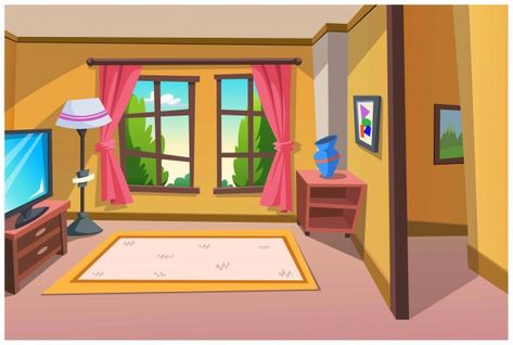 Room for relaxation in the house. Premiu... | Premium Vector #Freepik #vector #house #cartoon #room #morning Background Of House, Animated House Background, Cartoon Background Photo, 2d Cartoon Background, Cartoon House Animation, Home Cartoon Background, Cartoon Room Background, Bedroom Cartoon Background, Cartoon Background House