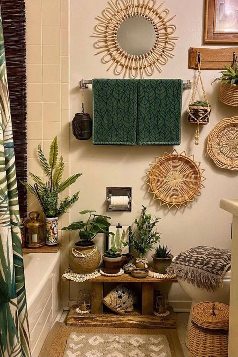 Boho Bathroom Ideas, Bathroom Farmhouse, Boho Bathroom Decor, Bathroom Decorations, Decoration Bathroom, Interior Design Per La Casa, Casa Vintage, Boho Bathroom, Bathroom Decorating