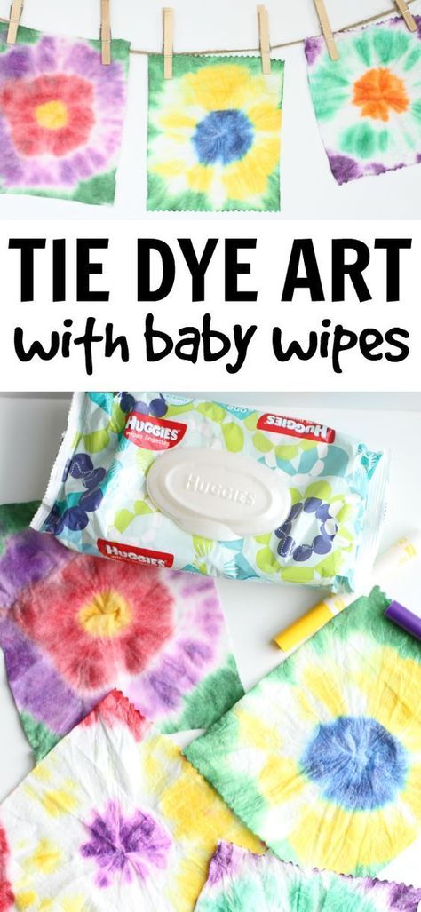 Easy Tie Dye Art with Baby Wipes:  Such a fun way to explore tie dye and you can make a super simple bunting! Firework Art For Toddlers, Outdoor Science Activities Preschool, Artist For Preschoolers, Spring Process Art For Toddlers, Easy Crafts For 1st Graders, Manipulatives For Toddlers, Transportation Art For Toddlers, Easy Arts And Crafts For Adults, Outside Activities For Toddlers