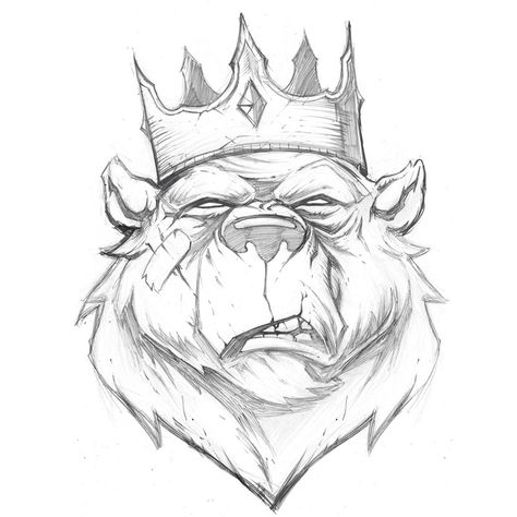 Savage Empire 1 King Bear Tattoo, Bear Growling Drawing, Warrior Bear Tattoo, Bear Drawing Reference, Bear Graffiti, Bear King, King Drawing, Tattoo Zeichnungen, Bear Tattoos