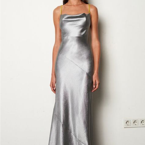 Beautiful Silver Dress, Never Worth New With Tags. It Is A Bit Thicker Silk Material In The Sense That It Is Very Flattering On Your Stomach And In The Back As Well. Only Listing Because The Wedding I Was Going To Wear It To Is Mandatory Black Dresses. Silver Silk Dress, Maxi Dress Boho Chic, Silver Bridesmaid Dresses, Striped Casual Dresses, Grey Gown, Silver Cocktail Dress, Black And Silver Dress, Pink Ball Gown, Silver Bridesmaid