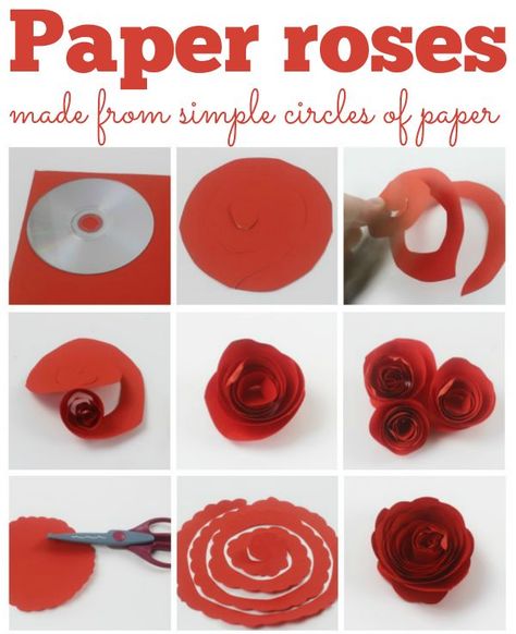 Paper roses, these fab paper roses are made from just a circle of paper and are easy to make. Perfect for mothers day or a home made gift. Adorable Crafts, Vika Papper, Whimsical Flower, Fleurs Diy, Heart Card, Diy Papier, Seni Origami, How To Make Paper Flowers, Celebrate Mom