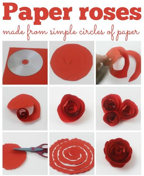 Paper roses, these fab paper roses are made from just a circle of paper and are easy to make. Perfect for mothers day or a home made gift. Make Paper Roses, Adorable Crafts, Vika Papper, Whimsical Flower, Folding Origami, Heart Card, How To Make Paper Flowers, Diy Papier, Seni Origami