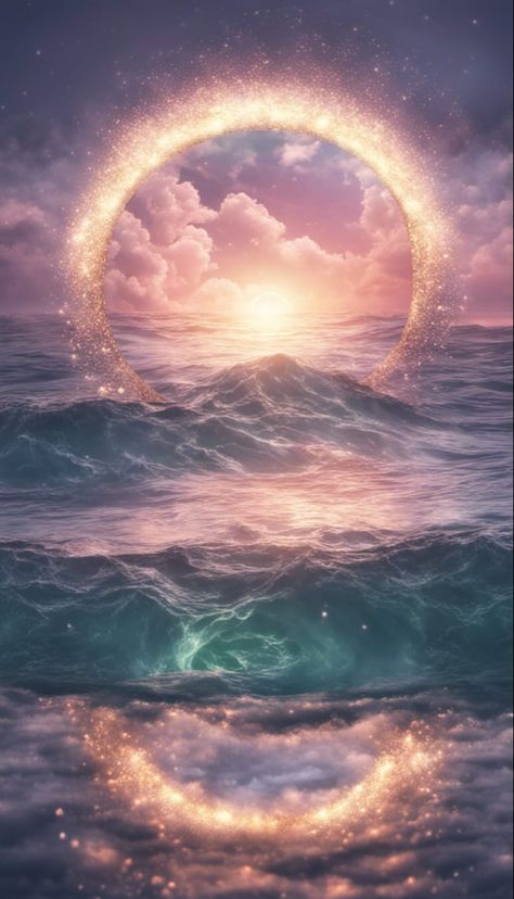 A magical glowing portal in the ocean Bonito, Lucid Dream Art, Ascension Aesthetic, Dream Aesthetic Art, Lucid Dream Aesthetic, Ocean Lockscreen, Dreamworld Aesthetic, Dreamland Aesthetic, Soft Ethereal Aesthetic