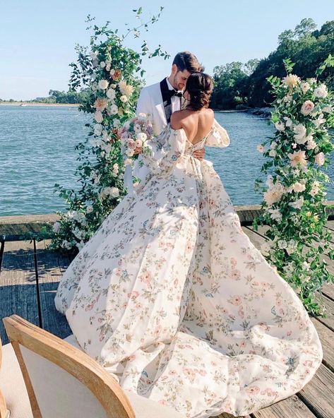 Floral Wedding Gown, It Was All A Dream, Unconventional Wedding Dress, Garden Wedding Dresses, Unconventional Wedding, Wedding Dresses With Flowers, Floral Wedding Dress, Floral Gown, Colored Wedding Dresses