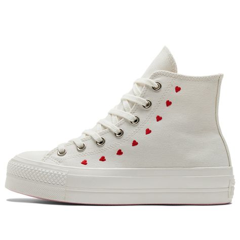 Converse Valentine, Chuck Taylor All Star Lift, Dr Shoes, Embroidered Shoes, New Converse, Embroidered Heart, Red Sneakers, Round Toe Heels, Platform Sneaker