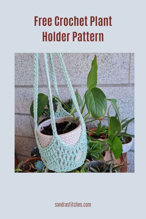 Free Crochet Pattern: DIY Plant Holder Delight! Crochet Plant Holder, Crochet Plant Hanger, Crochet Sun Hat, Chevron Wall, Crochet Plant, Light Mint Green, All Free Crochet, Plant Hangers, Plant Holder