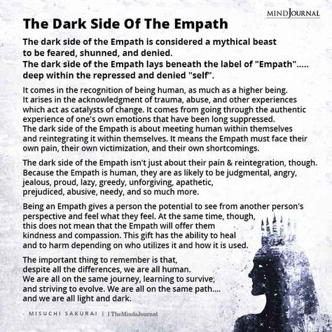 Underneath the "Empath" is the empath's shadow side. #lifelessons #lifequotes #deepquotes #wisdomquotes Sigma Empath Female, Empaths Quotes, Educated Empath, Hsp Quotes, Empath Quotes, Empath Energy, Soulmates Art, Psychic Empath, Empath Traits