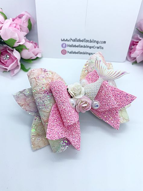 Mermaid Hair Bow, Mermaid Hair Accessories, Unique Hair Bows, Dance Bows, Birthday Hair Bow, Hair Bands Diy, Sparkly Hair, Large Hair Bows, Resin Jewelry Diy