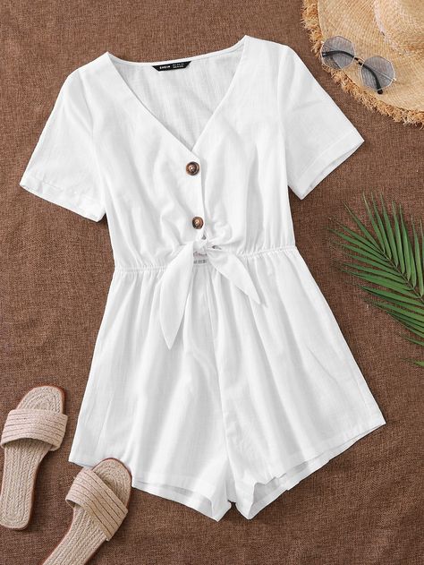 White Casual  Short Sleeve Polyester Plain Other  Non-Stretch Summer Women Jumpsuits & Bodysuits White Jumpsuit Casual, Jumpsuit Outfit Casual Summer, Women Jumpsuit Outfits, Short Jumpsuit Outfit, White Short Jumpsuit, Cute Summer Rompers, Jumpsuit Outfit Casual, Summer Romper Outfit, Cami Romper