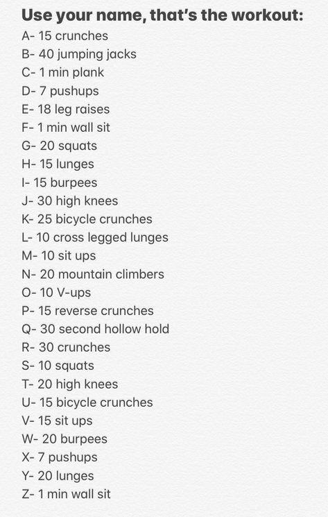 Use your name and follow this amazing full body workout. Your Full Name Is The Workout, Workout By Name, Your Name Your Workout, Different Types Of Workouts, Workout Private Story Names, Name Workout Challenge, Letter Workout, Name Exercise, Wl Ip00