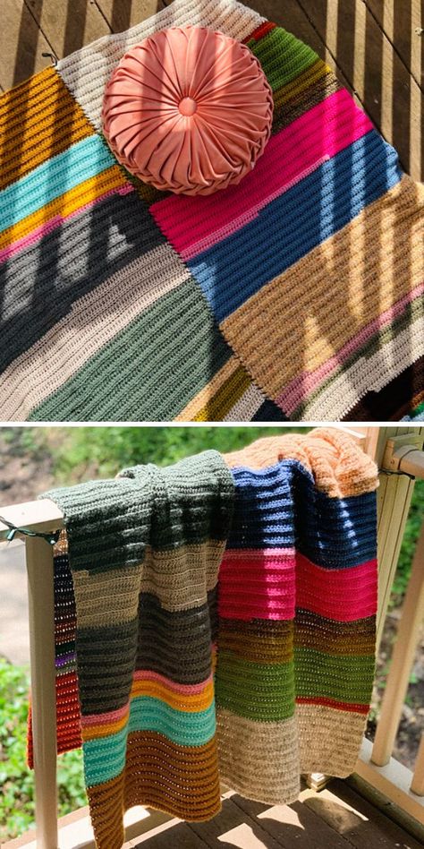 Striped Crochet Blanket Patterns For Beginners - Pattern Center Crochet Panel Blanket, Crochet Blankets For Beginners, Picnic Crochet, Big Picnic, Crochet Blanket Stitches, Stitch Easter, Free Crochet Blanket, Blanket Stitches, Striped Crochet Blanket