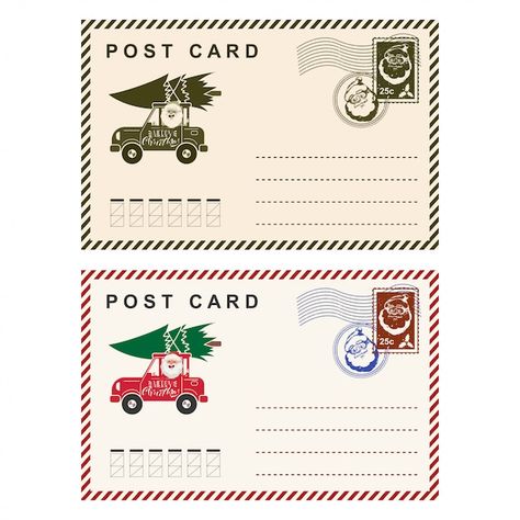 Stamp Template, Santa Letter Printable, Christmas Mail, Holiday Lettering, Tree Vector, Merry Christmas Ya Filthy Animal, Christmas Stationery, Vector Christmas, Postcard Template