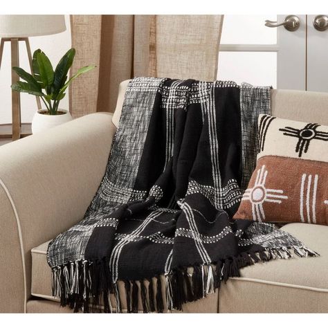 50"x70" Plaid Cotton Throw Blanket - SARO : Target Dorm Ideas, Throw Pillows Color, Solid Color Throw Pillows, Plaid Throw Blanket, Black Throws, Chenille Throw, Faux Fur Throw Blanket, Comfy Blankets, Fur Throw Blanket