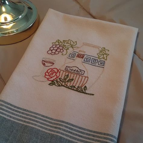 Hand Embroidered Kitchen Towel Green Border, Kitchen Dish Towel, Wine Theme, Soft Cooler, Key Card Holder, Blush Makeup, Stationery Supplies, Fit N Flare Dress, Kitchen Towel
