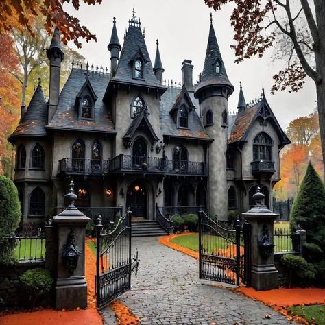 Gothic Homes Exterior, Victorian Gothic House Exterior, Gothic House Exterior, Gothic Exterior, Goth Mansion, Gothic Manor, Gothic Homes, Goth Houses, Gothic Mansion