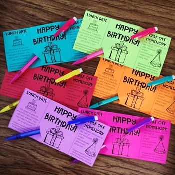 Birthday Coupons by Markoff Math and More | Teachers Pay Teachers Birthdays In Classroom Ideas, Birthday Treat From Teacher, Birthday Classroom Gifts, Birthday Ideas For School Classroom, Birthday Ideas For Students From Teacher, Birthday Gift From Teacher, Student Birthday Ideas From Teacher, Birthday Gift For Students, Student Birthday Gifts From Teacher